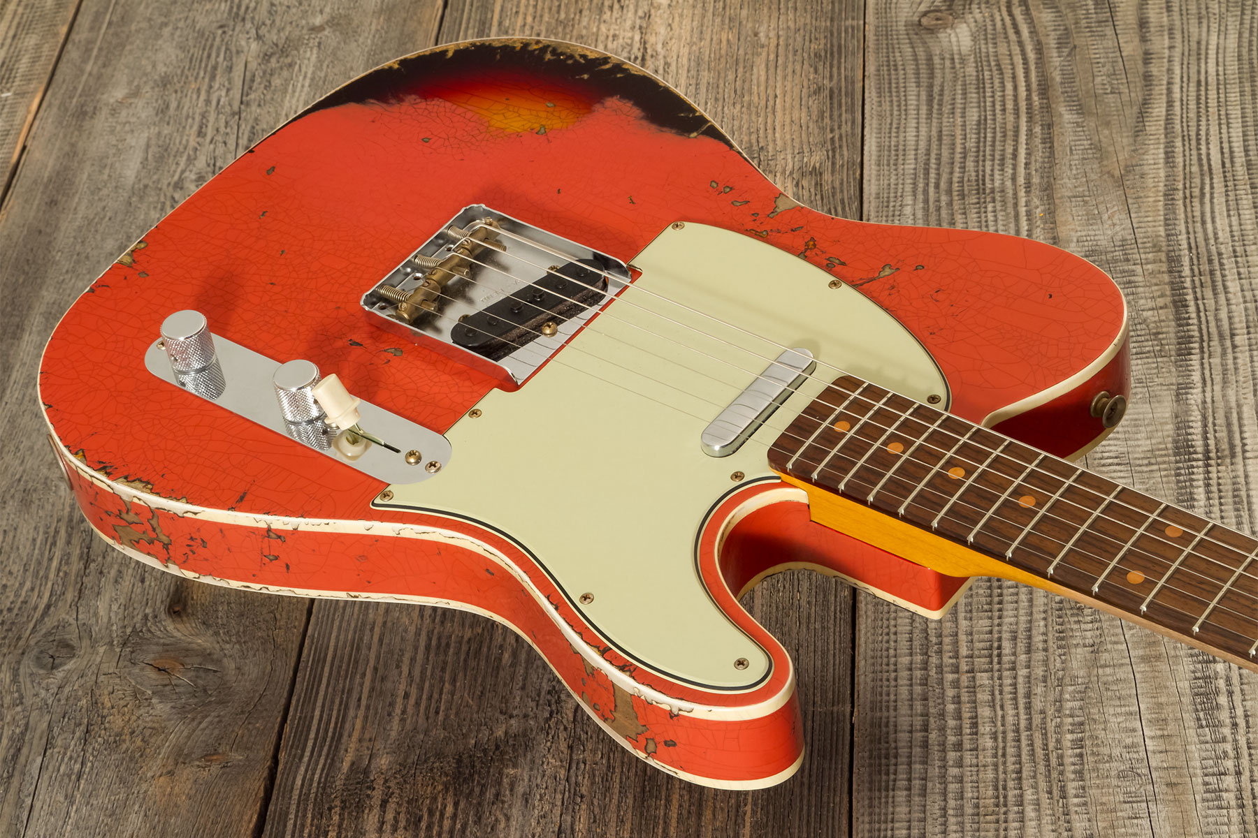Fender Custom Shop Tele Custom 1960 2s Ht Rw #cz580600 - Heavy Relic Tahitian Coral O. 3-color Sunburst - Tel shape electric guitar - Variation 2