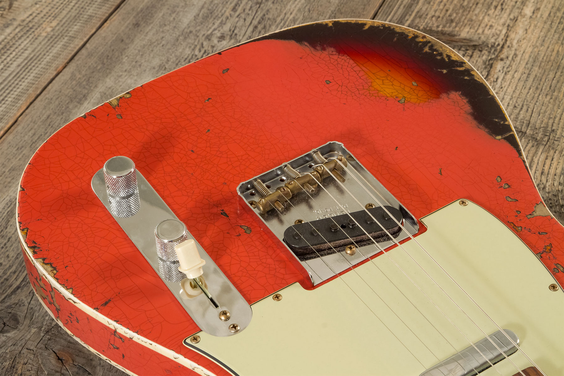 Fender Custom Shop Tele Custom 1960 2s Ht Rw #cz580600 - Heavy Relic Tahitian Coral O. 3-color Sunburst - Tel shape electric guitar - Variation 3