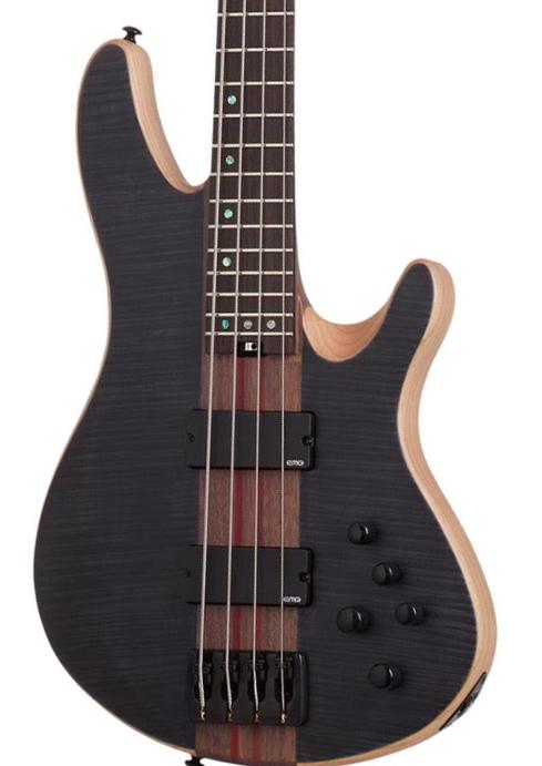 Solid body electric bass Schecter Charles Berthoud CB-4 - See thru black satin